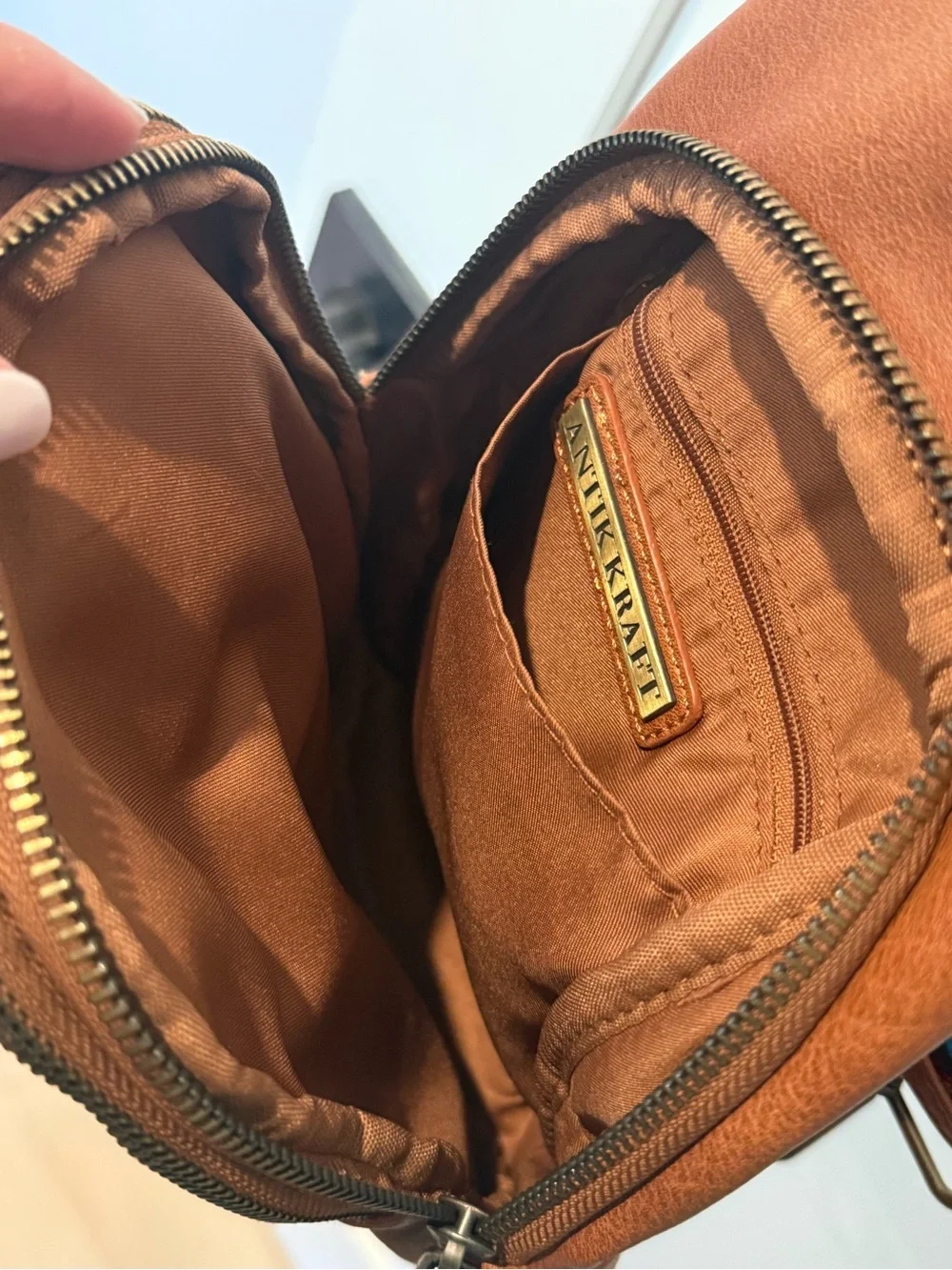 Brown Leather Sling Bag with Patterned Strap - Men